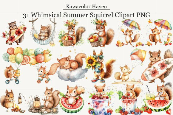 Download Whimsical Summer Squirrel Clipart PNG - Png Collection