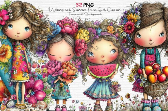 Download Whimsical Summer Pink Girl Clipart PNG - Png Collection