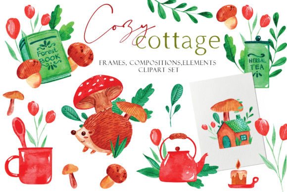 Download Cozy Cottage Watercolor Clipart Set - Cozy cottage Collection