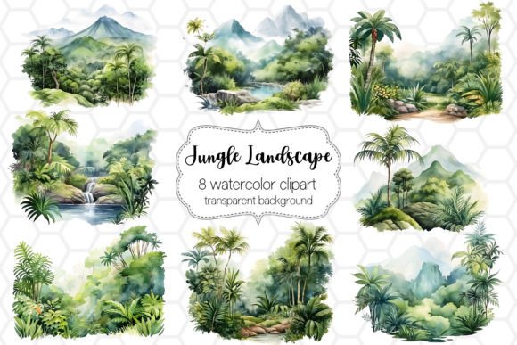 Download Watercolor Jungle Landscape Cliparts PNG - Png Collection