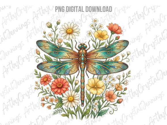 Download Watercolor Dragonfly Wildflower PNG - Png Collection