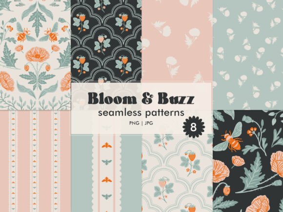 Download Bloom and Buzz Seamless Pattern Set PNG - Png Collection