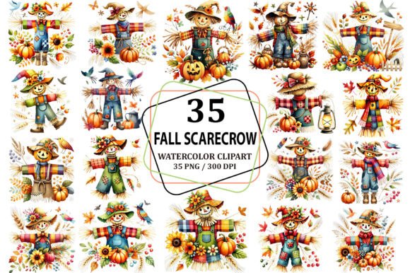 Download Watercolor Fall Scarecrow Clipart PNG - Png Collection