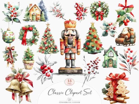 Download 33 PNG Classic Christmas Clipart Set - Png Collection