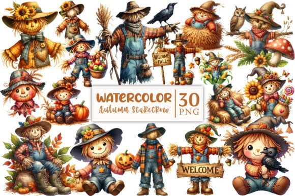 Download Cute Autumn Scarecrow Clipart - Autumn Collection