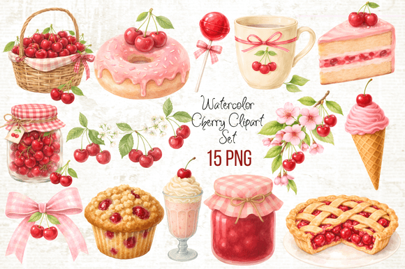 Download Watercolor Cherry Clipart Set PNG - Png Collection
