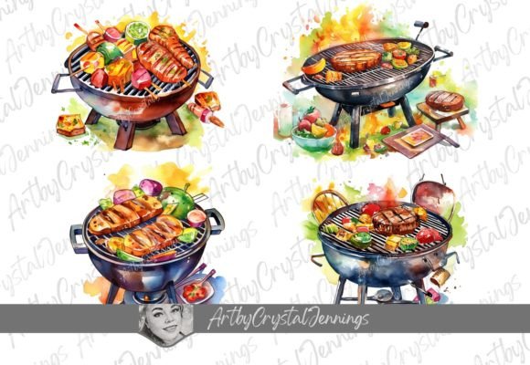 Download Colorful BBQ Grill Watercolor Design PNG - Png Collection
