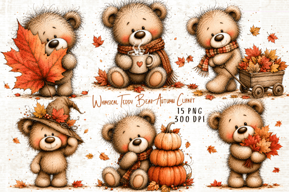 Download Whimsical Teddy Bear Autumn Clipart - Autumn Collection