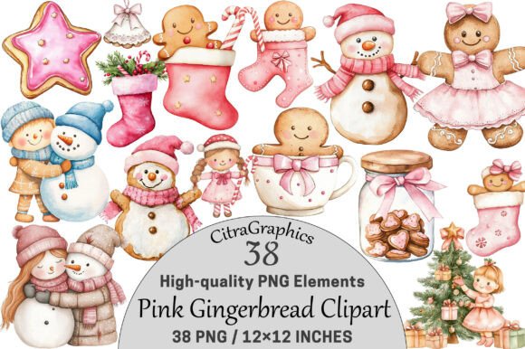 Download Pink Gingerbread Clipart Bundle. - Gingerbread clipart Collection