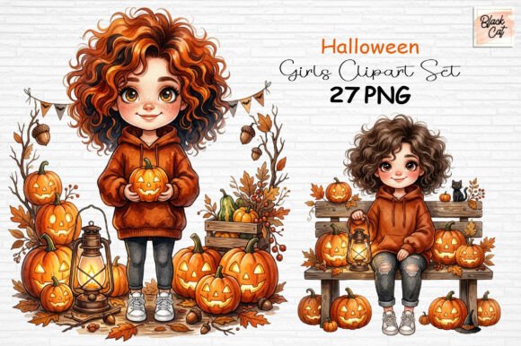 Download Halloween Girls Clipart Set PNG - Png Collection