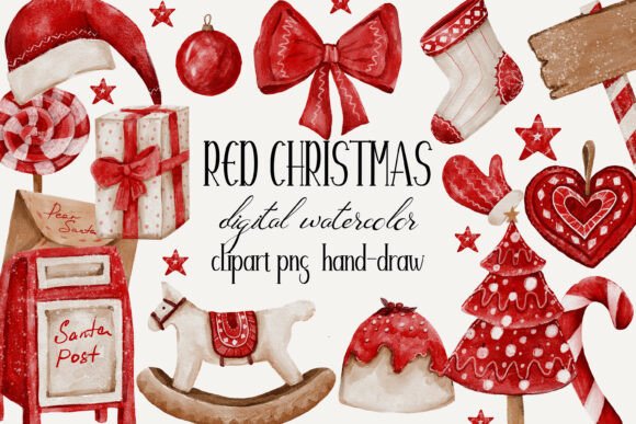 Download Red Christmas Watercolor Clipart Png - Png Collection