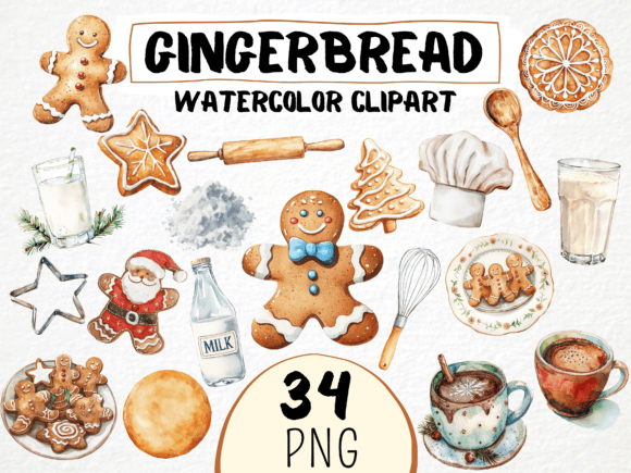 Download Watercolor Christmas Gingerbread Clipart - Gingerbread clipart Collection