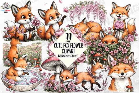 Download Cute Fox Flower Clipart PNG - Png Collection