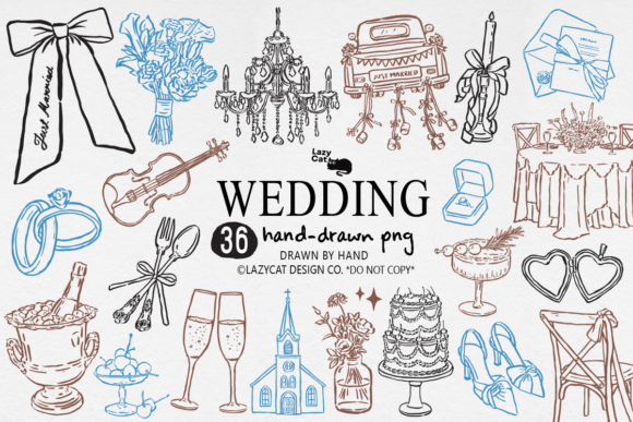 Download Wedding Hand Drawn Clipart Set PNG - Png Collection