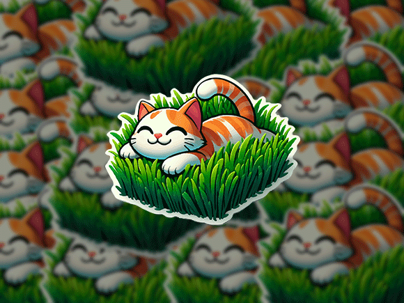 Download Relaxed Cat in Grass PNG Sticker Serene - Png Collection