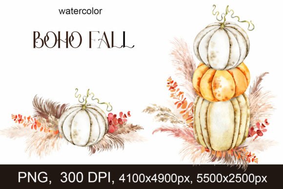 Download Boho Fall Pumpkins, Pampas Grass PNG - Png Collection