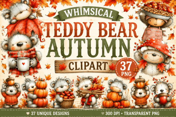 Download Whimsical Teddy Bear Autumn Clipart - Autumn Collection