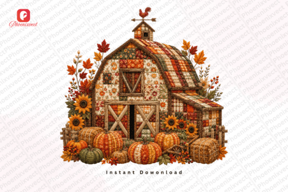 Download Patchwork Autumn Fall Harvest Barn PNG - Autumn Collection