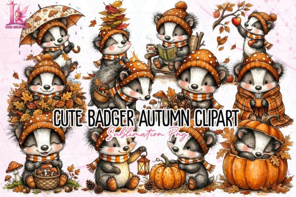 Download Cute Badger Autumn Clipart PNG - Autumn Collection