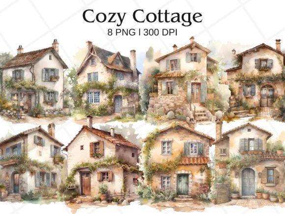 Download Cozy Cottage Watercolor Clipart - Cozy cottage Collection