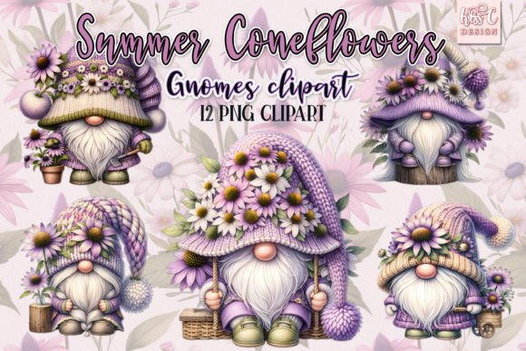 Download Watercolor Summer Coneflowers Gnomes PNG - Png Collection