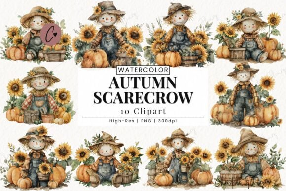 Download Autumn Scarecrow Clipart Bundle - Autumn Collection