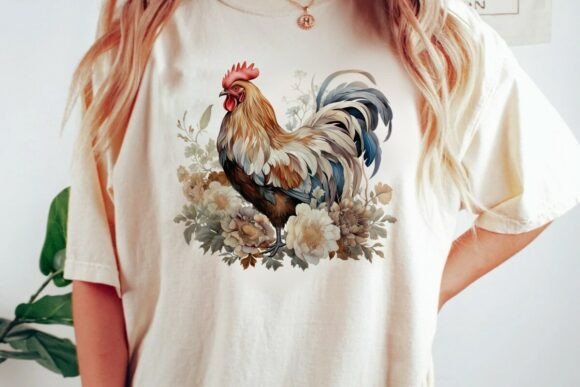 Download Rooster Floral Watercolor Design Png - Png Collection