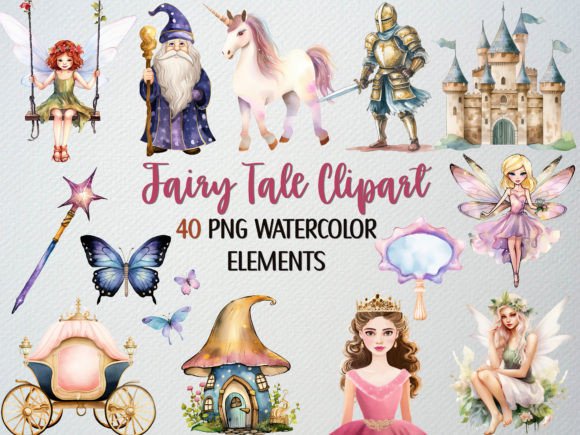 Download Watercolor Fairy Tale Clipart Set,40 PNG - Png Collection