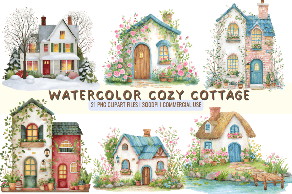 Download Watercolor Cozy Cottage Clipart - Cozy cottage Collection