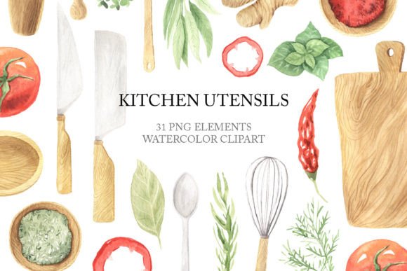 Download Watercolor Kitchen Utensils Clipart PNG - Png Collection